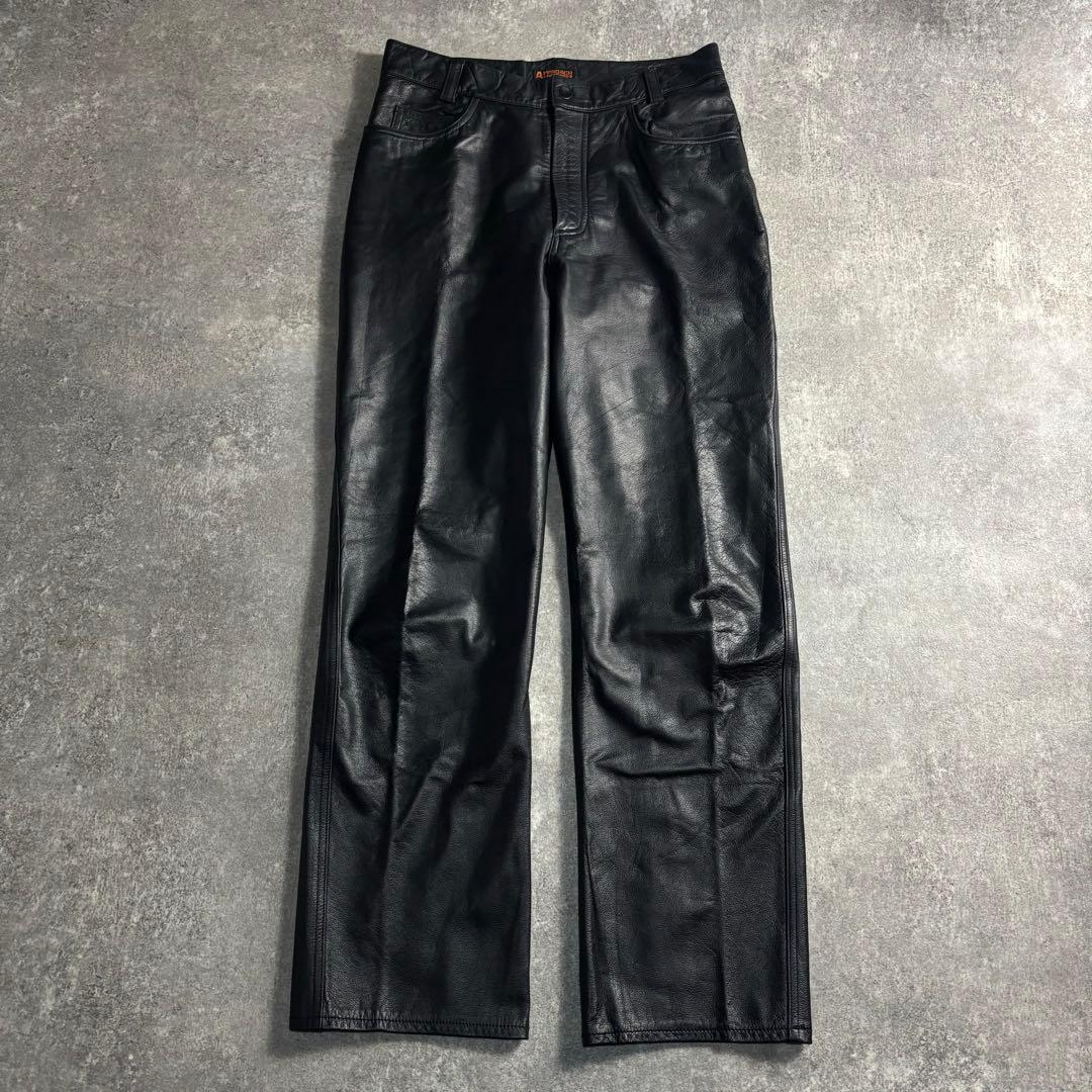 00s ヴィンテージ レザーパンツ 本革 牛革 ブラック スラックス モード