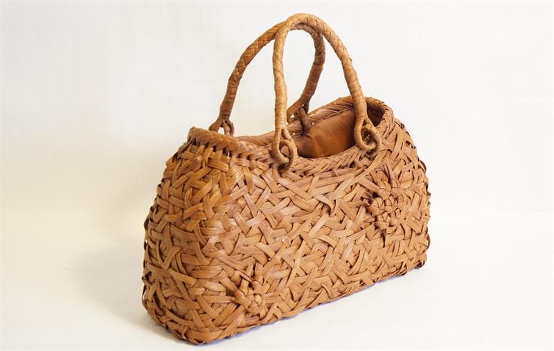 山葡萄 リング取手 籠 バッグ 六角花束嵌入 乱れ編み かごバッグ