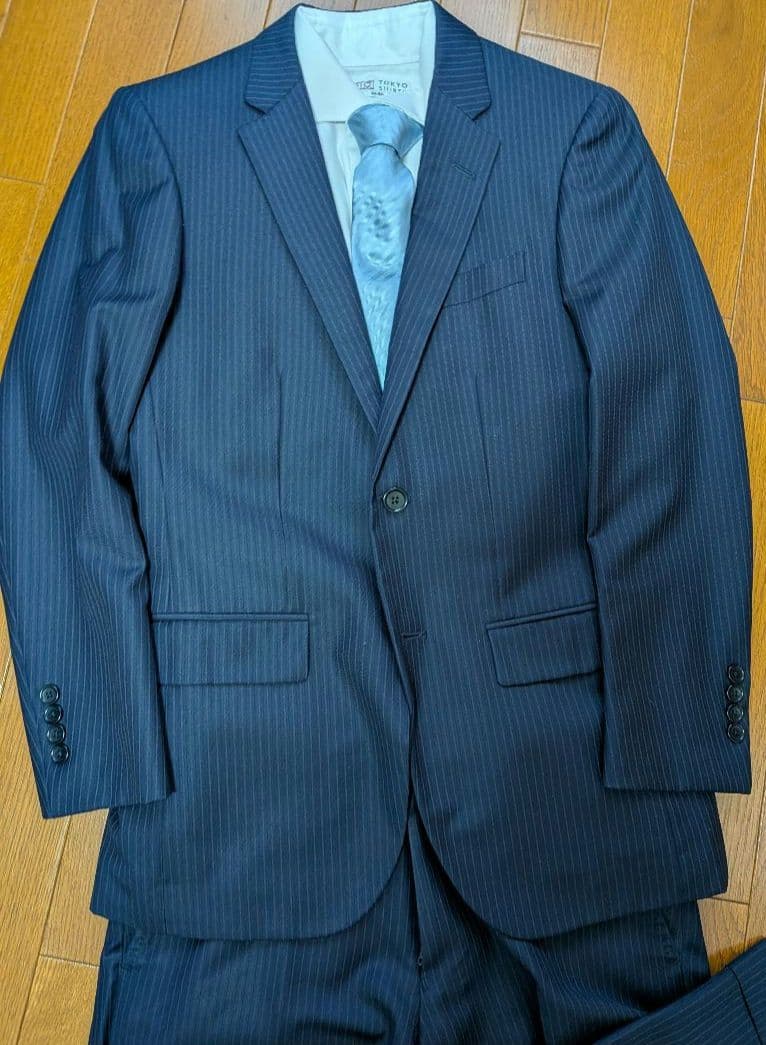 ブルックスブラザーズ　カノニコ社生地　 ネイビーストライプスーツ　サイズ44程度
