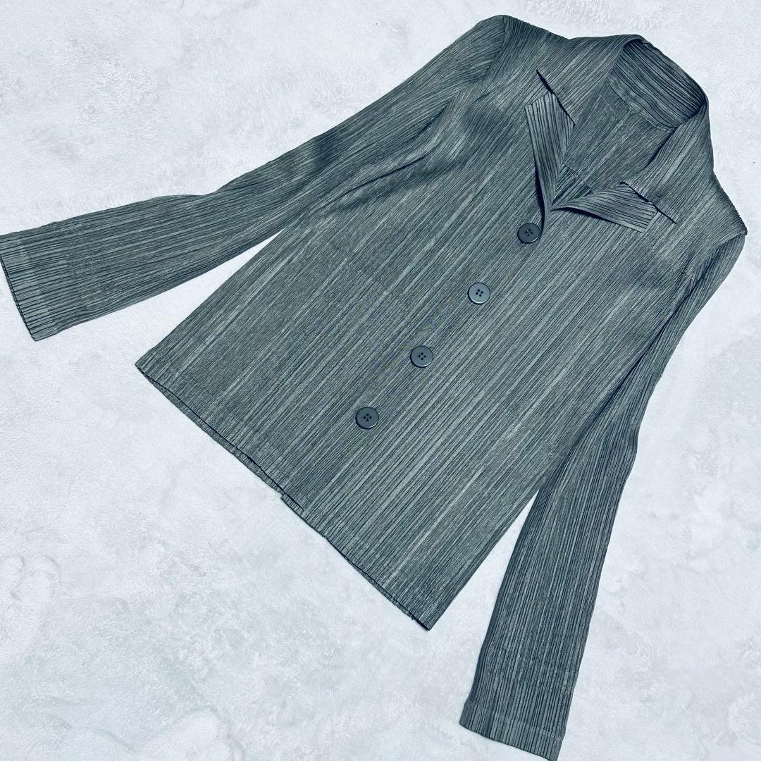 美品✨ プリーツプリーズ ジャケット L位 ポケット やや厚手サイズ3 グレー系