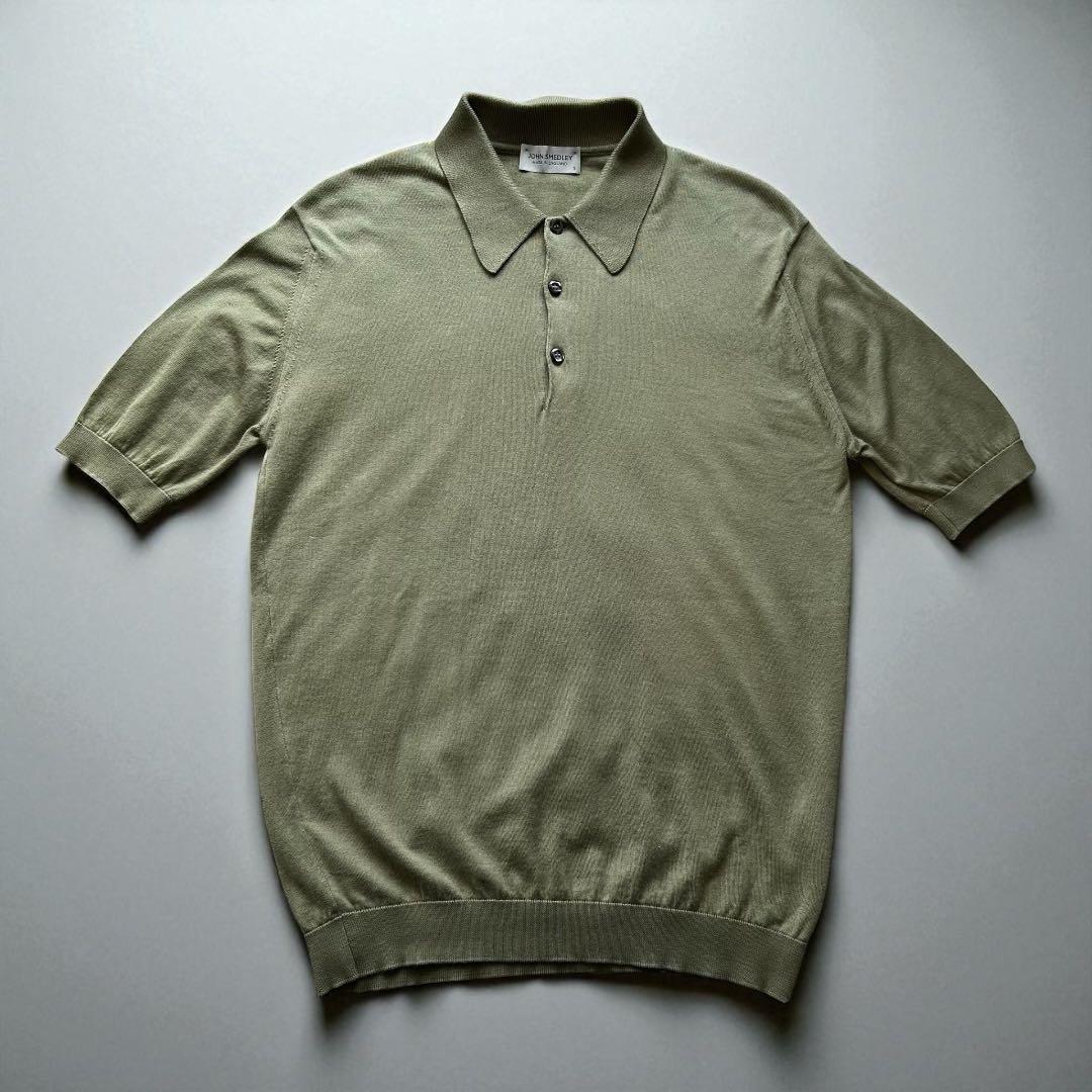 極美品 ジョンスメドレー シーアイランドコットン 半袖ニットポロ グリーン