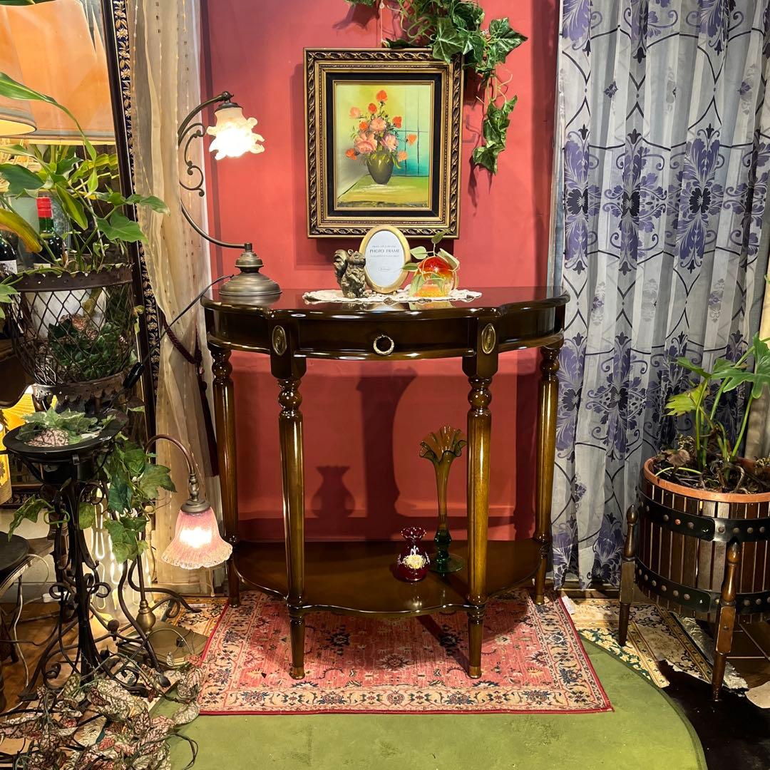 りおりおアンティークPT ハーフラウンドアクセントコンソールキャビネット