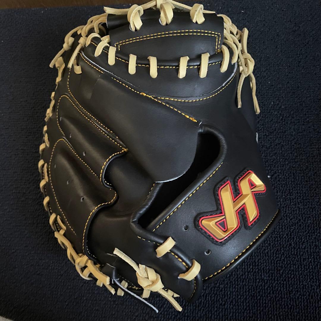 m*o様 ハタケヤマ 軟式 キャッチャーミット 右利き グローブ ブラック イエ