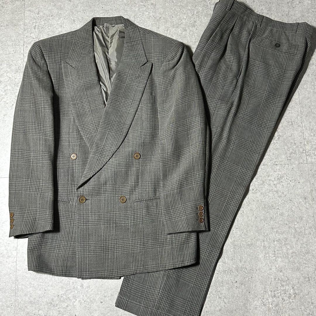 80s 美品 Giorgio Armani ダブル チェック ウールレーヨン