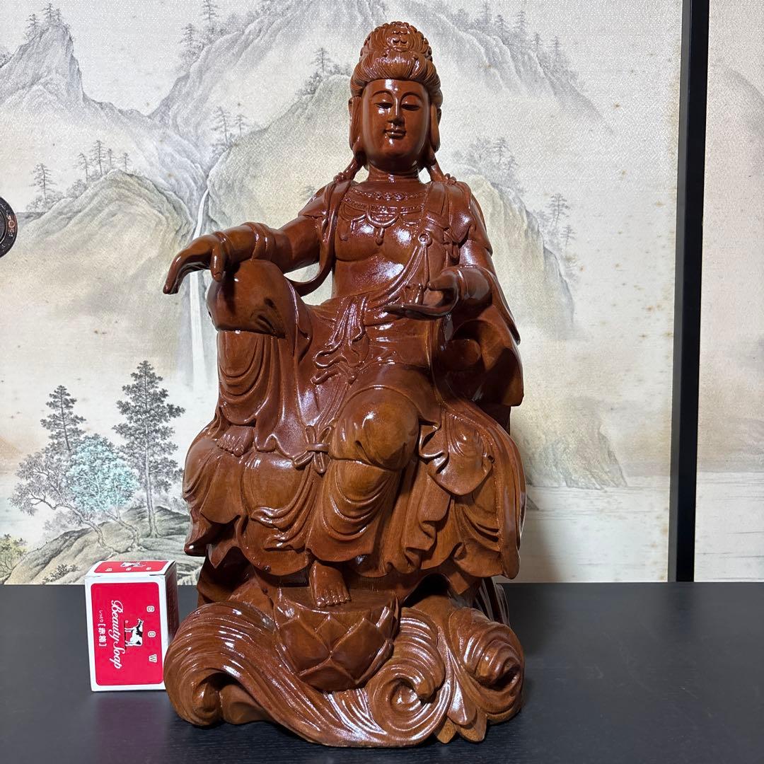 大型 観音菩薩 坐像　木彫　仏像 彫刻　開運　風水　置物　縁起物　インテリア