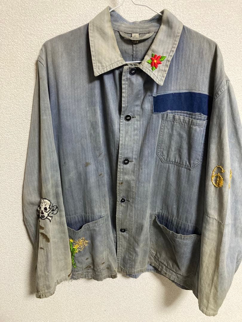 vintageボロ古着 刺繍　ワークジャケット