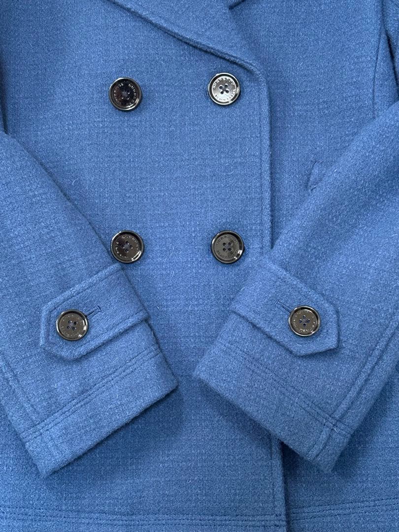 バーバリーブラックレーベル Pコート チェック ウール ブルー M