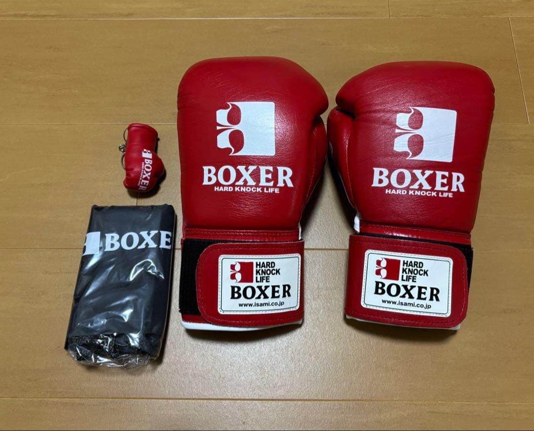 c*様 【美品】 ISAMI BOXER グローブ 8oz ベルクロ 赤 キーホ