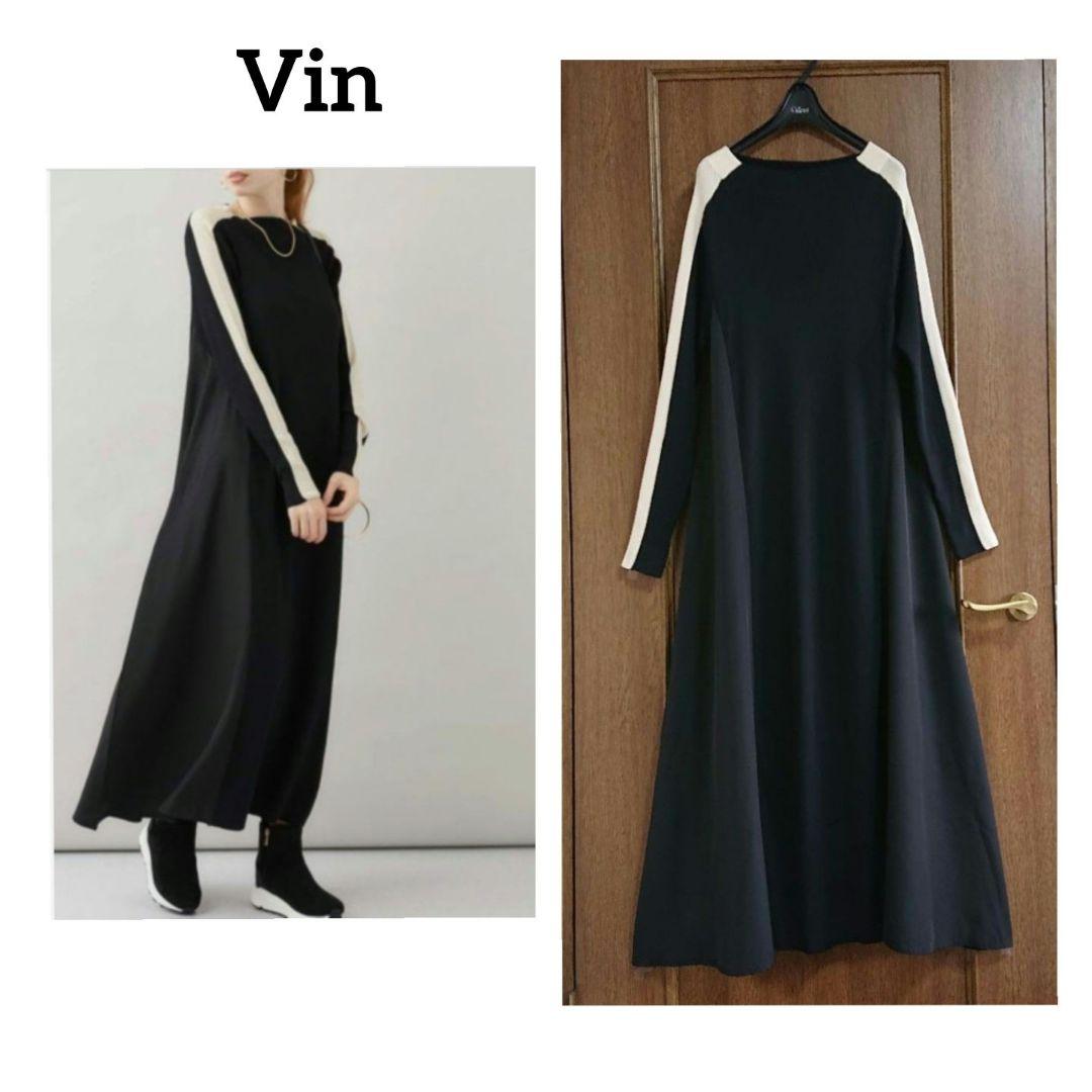 ❨新品❩ Vin 袖配色布帛ドッキングワンピース