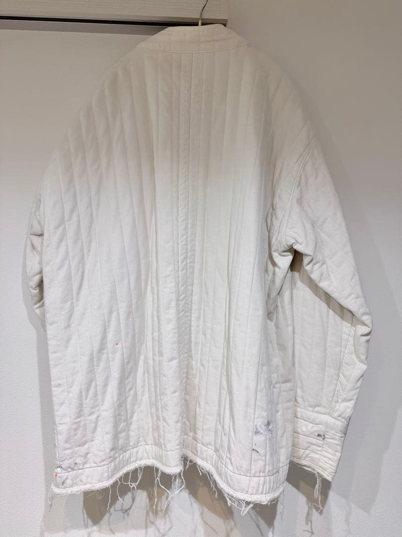 美品 ANCELLM パデッドキルティングカラーレスジャケット 白 1