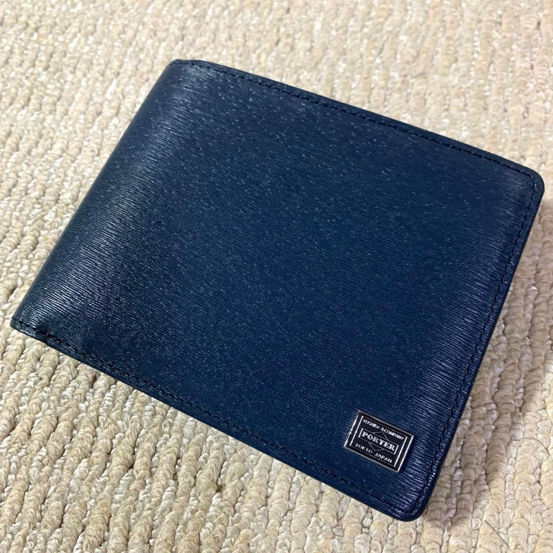 極美品　PORTER ポーター　カレント　二つ折り財布　内タブ　紺　ブルー