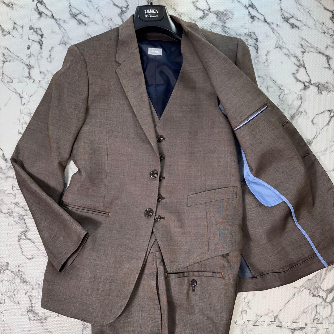 エドウィン　スーツ　セットアップ　3ピース　バイカラー　ストレッチ　ブラウン