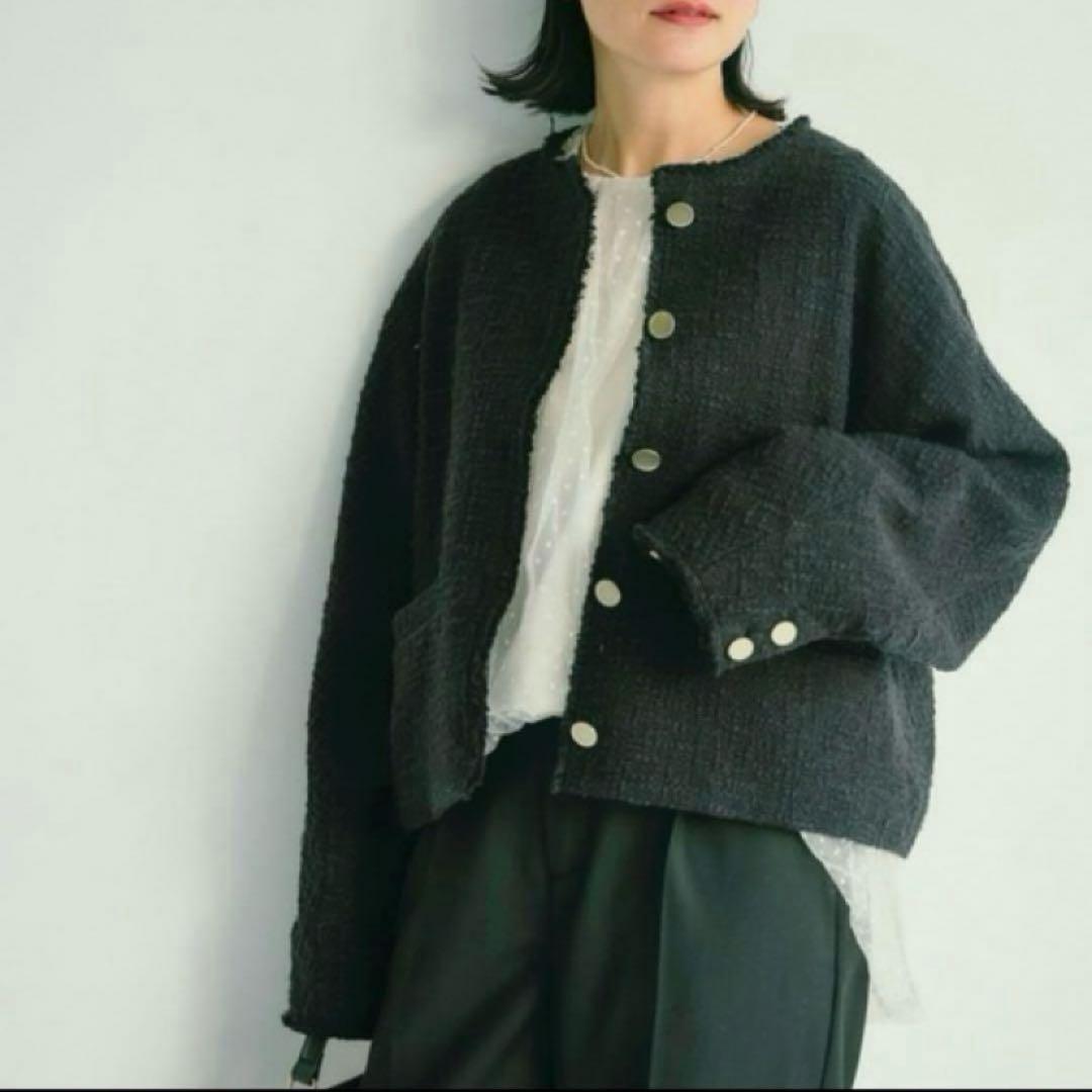 PUAL CE CIN ピュアルセシン ツイードショートジャケット ブラック