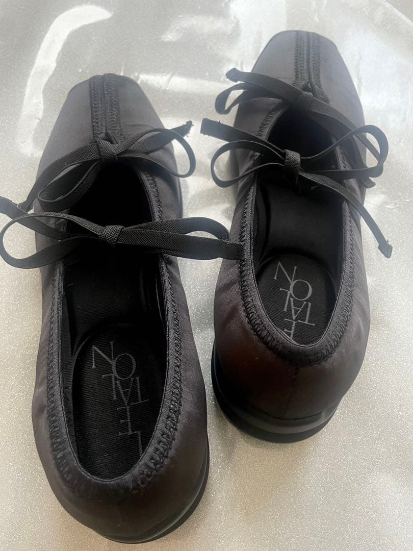 LE TALON ルタロン ダブルリボン バレリーナ シューズ ブラック