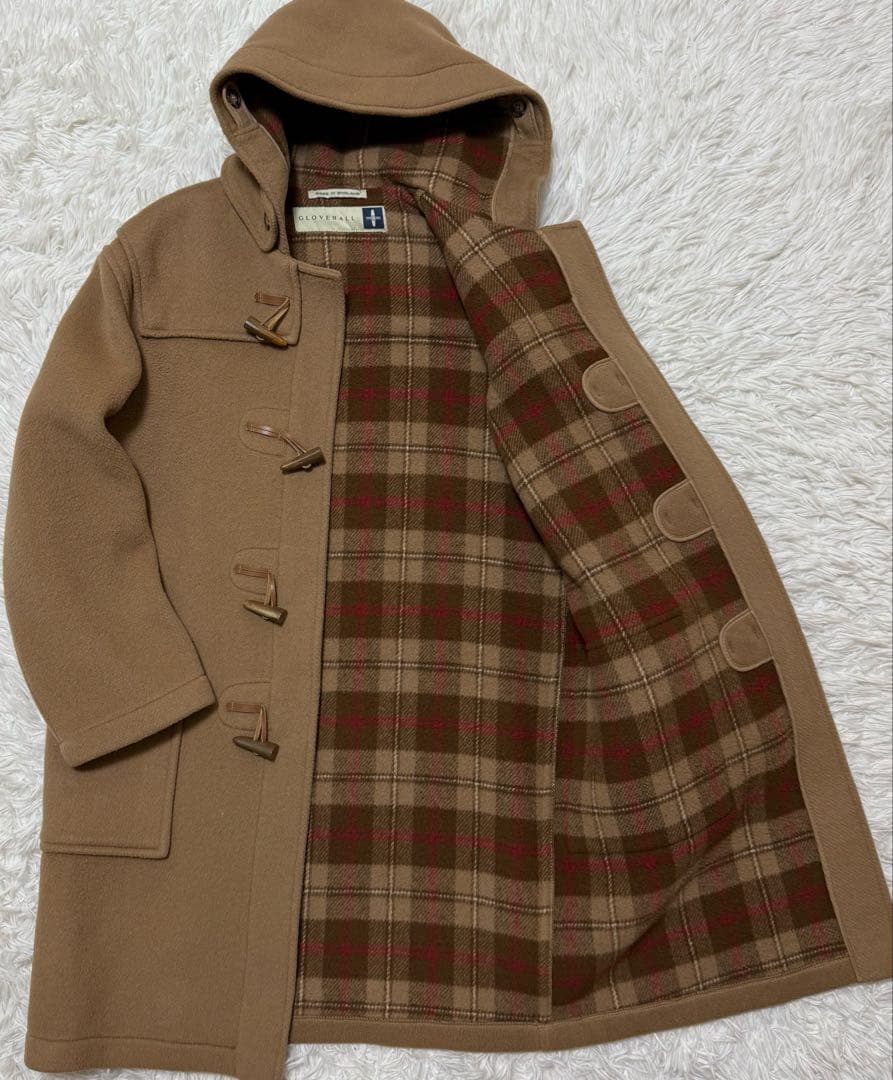 Gloverall ダッフルコート　チェック柄　英国製　キャメル色Size L