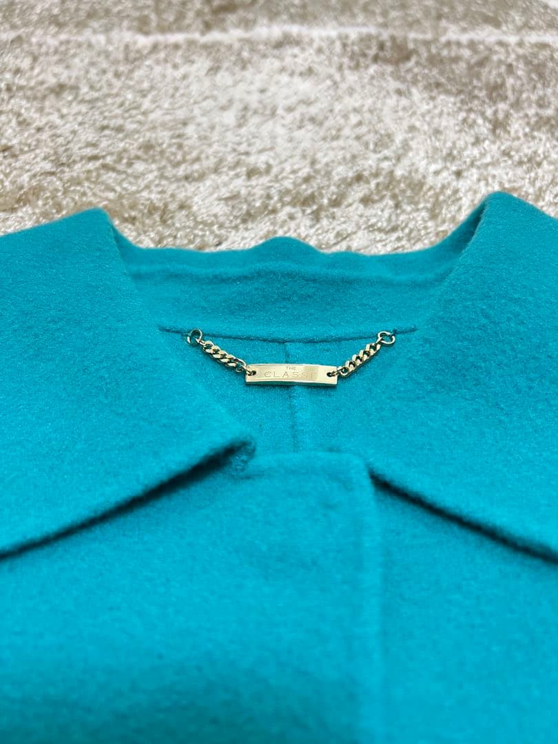 【超美品】DoCLASSE カシミヤ混ウールリバーコート 9号　ターコイズ