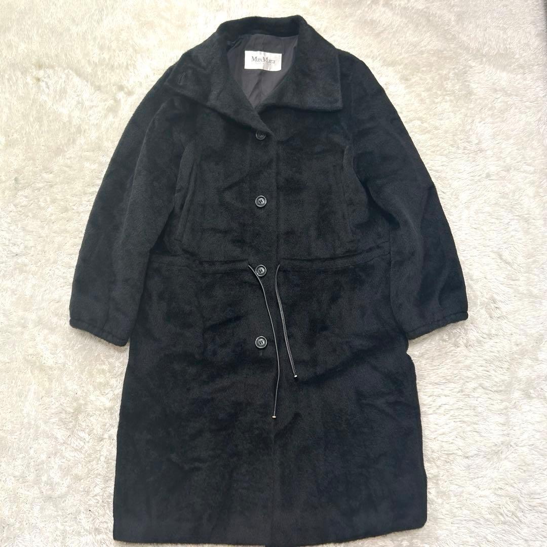 美品✨MaxMara 最高峰白タグ ふわふわ贅沢アルパカシャギーコート 42 黒