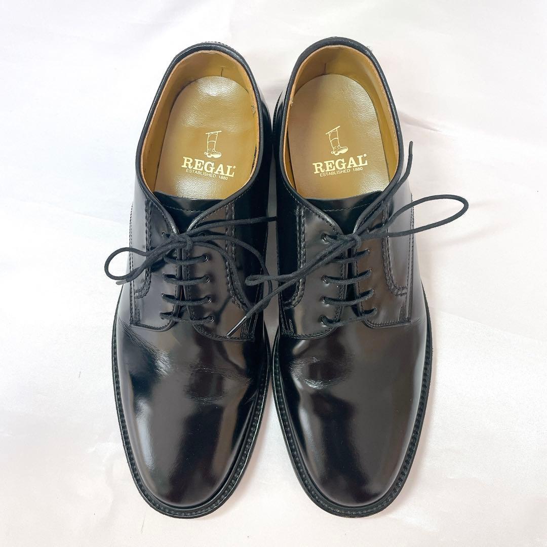 【美品】REGAL プレーントゥ ガラスレザー 2504 ブラック 26EE
