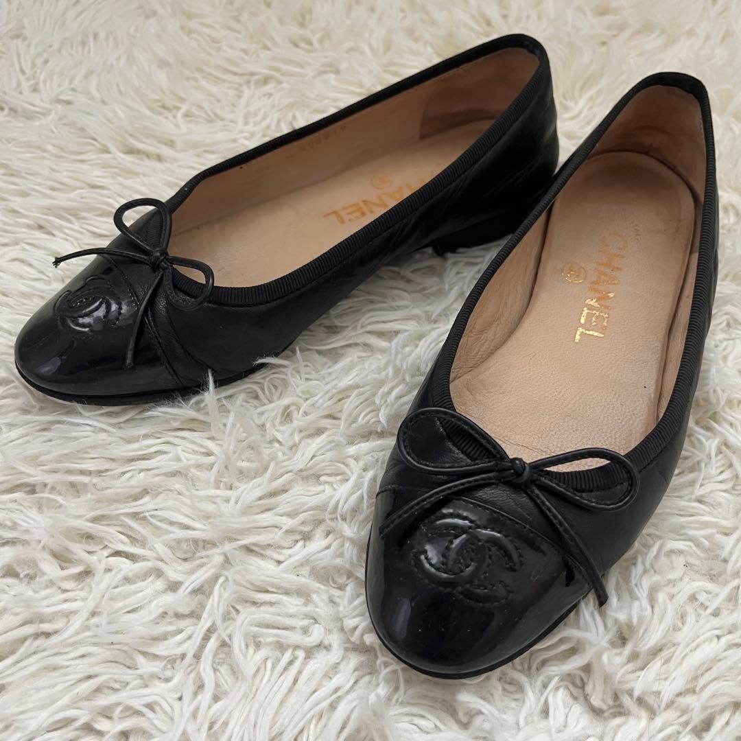 CHANEL ココマーク　バレエシューズ リボン　パンプス サイズ34 黒