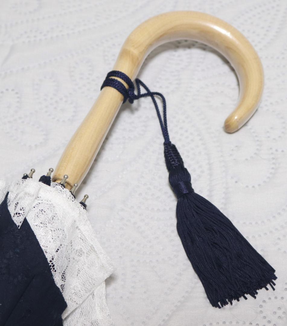 新品タグ付き【前原光栄商店】長傘 総刺繍 繊細レースかわず張り 高級日傘 紺