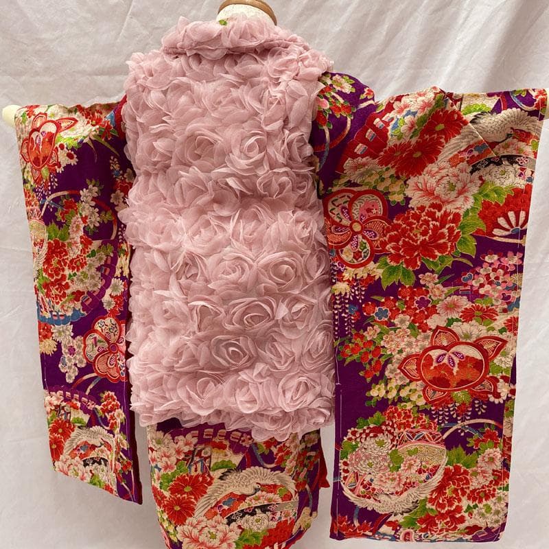 508ag79着物のみ◎七五三 三歳 女の子 アンティーク着物 レトロ 橘