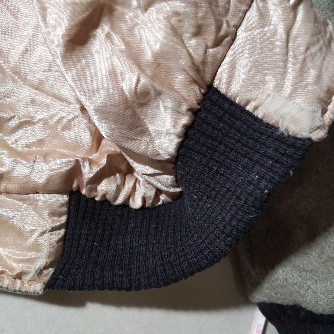 60s ビンテージ 無地 ウール スタジャン グレー×黒 ボロ 襤褸 グランジ