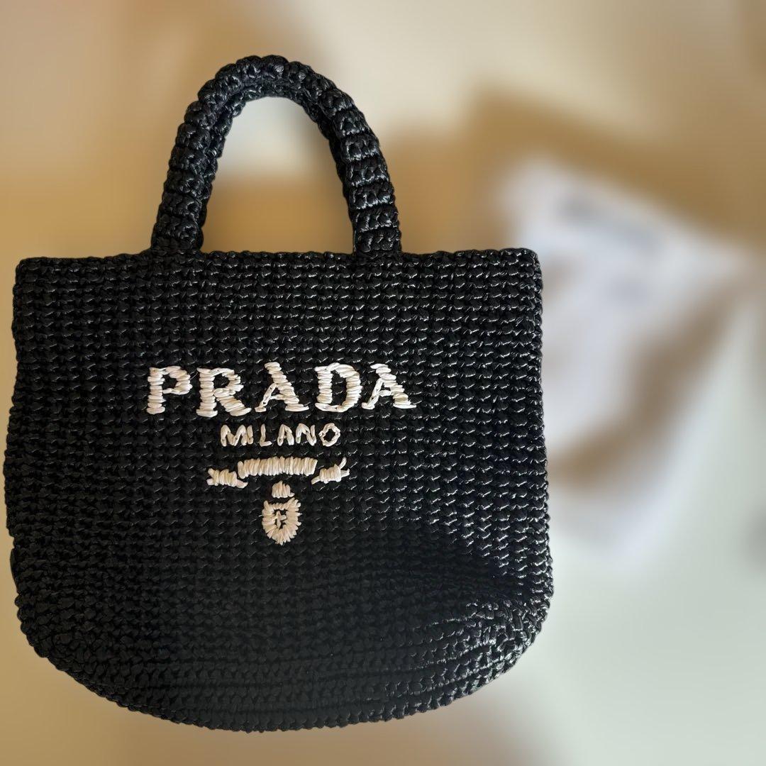 PRADA ブラック 編み込みトートバッグ スモール クロシェ トートバッグ