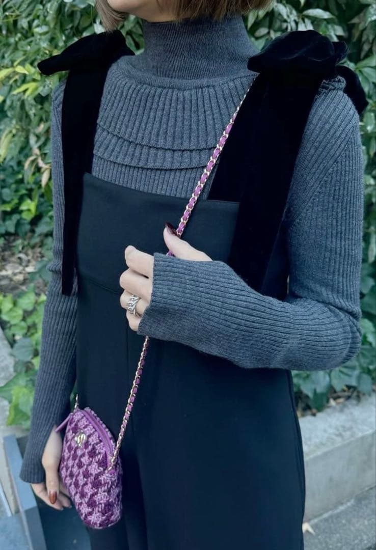 cygne シーニュ　リボンショルダーオールインワン Stelle ブラック