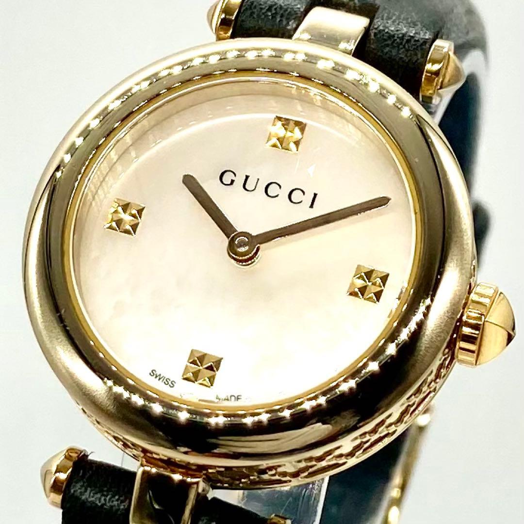 【稼動】 グッチ 腕時計 141.5 ディアマンティッシマン 4Pダイヤ シェル