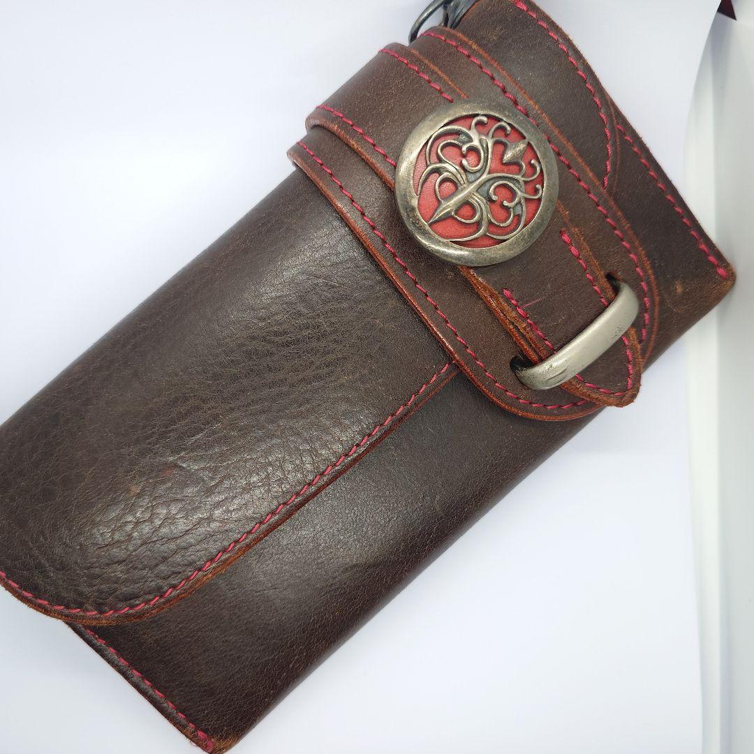 ALZUNI バイカー長財布 レッドステッチ