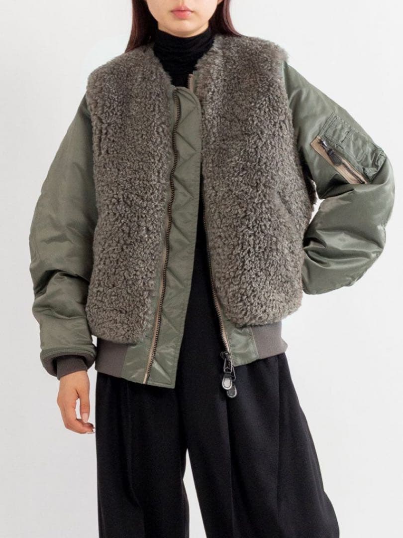 HYKE FAUX SHEARLING TYPE MA―1 JACKET