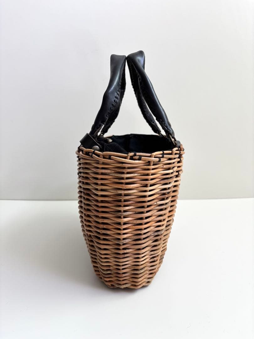 美品★eb.a.gos エバゴス　トートバスケットレザーハンドル　黒　カゴバッグ