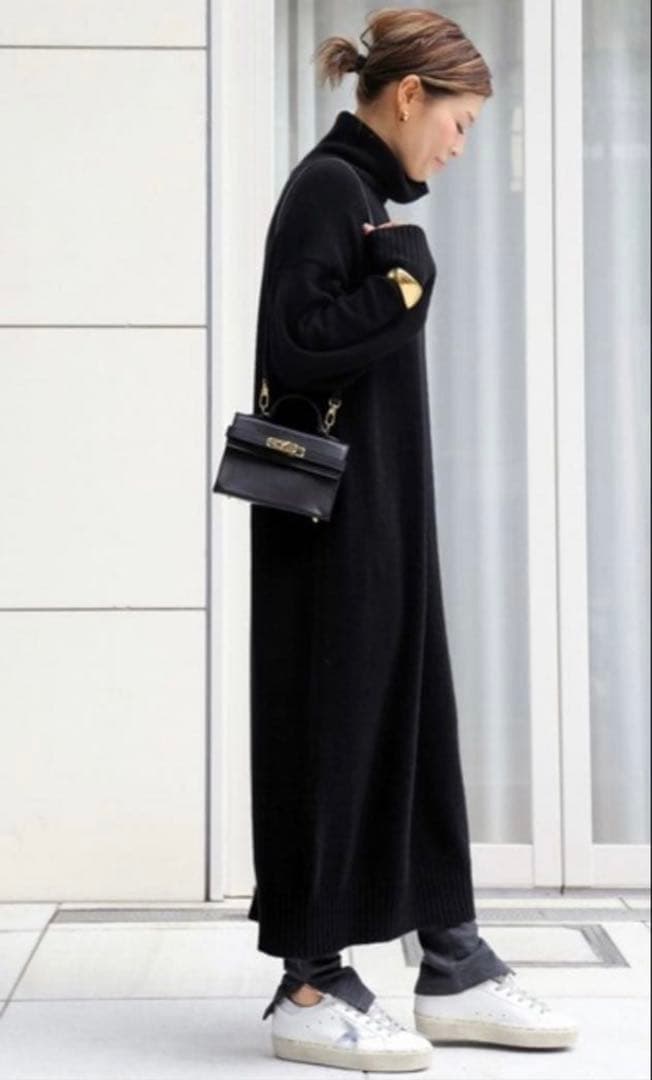 Deuxieme Classe カシミヤ混　タートルロングニットドレス　黒