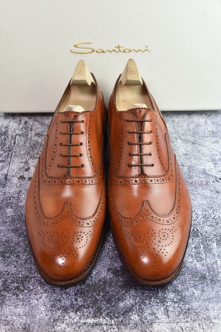 サントーニ　ウイングチップ　レザーシューズ　サイズ7.5　ブラウン　フルブローグ