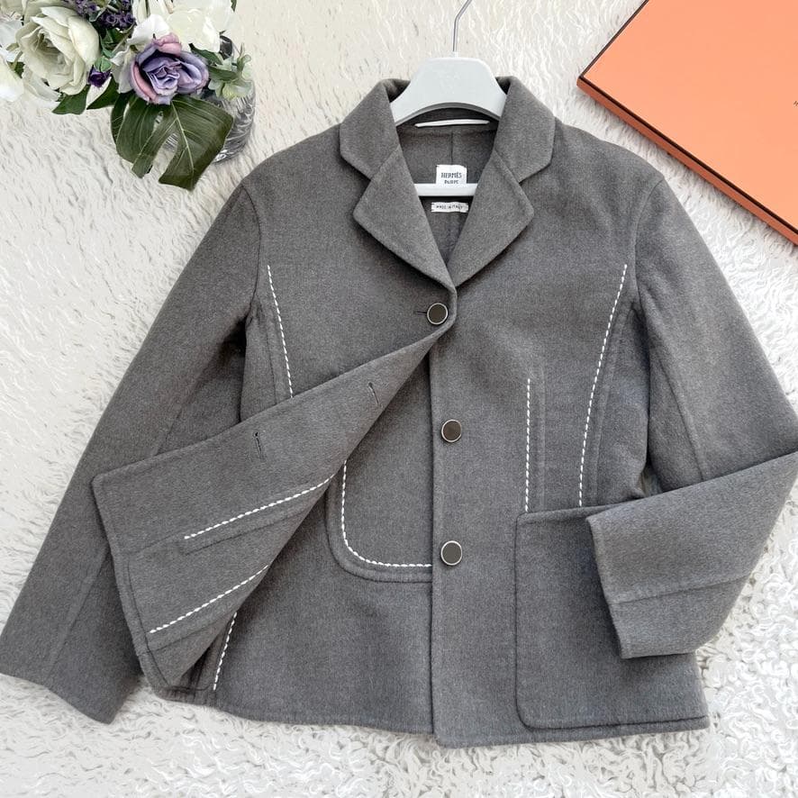 極美品★HERMES★カシミヤダブルフェイス★ステッチ★ジャケット