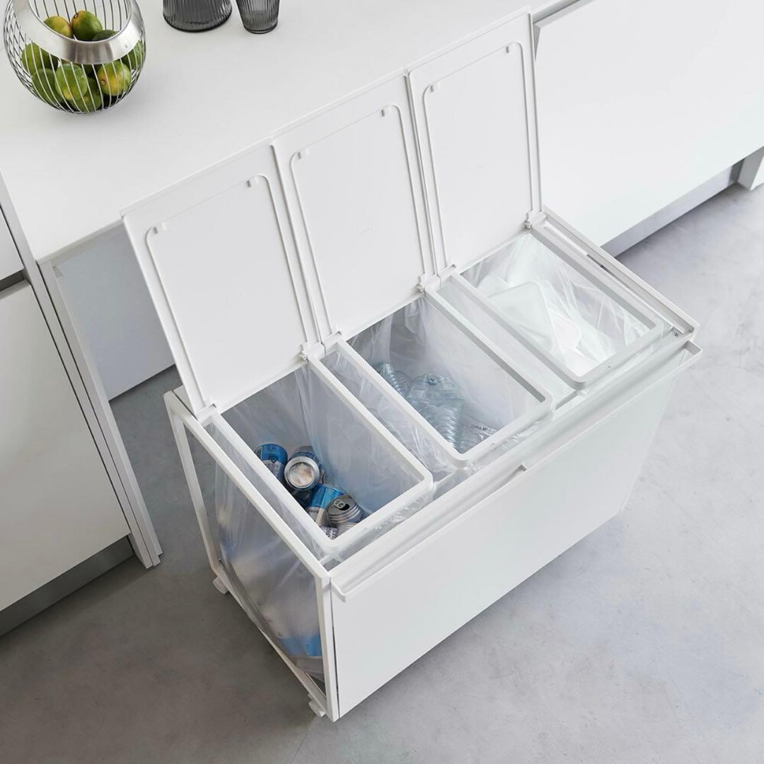 蓋付き目隠し分別ダストワゴン タワー 45L 3分別 ホワイト