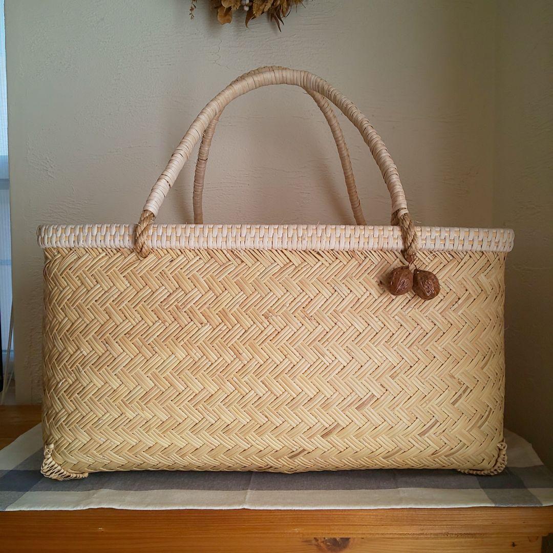 岩手県 鳥越竹細工 市場かご 買い物かご 飾り縁 特大