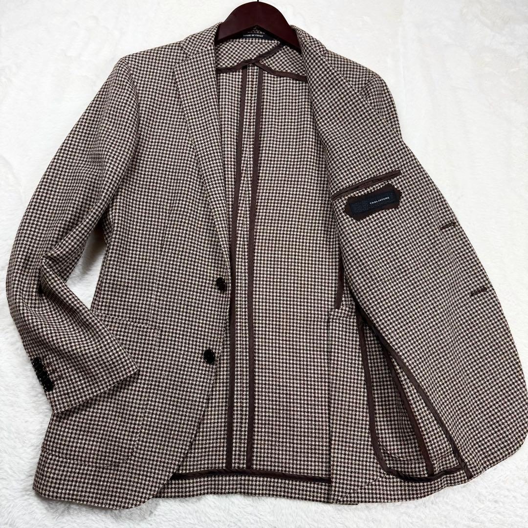 極美品タリアトーレ テーラードジャケット 千鳥格子柄 シルク 麻44