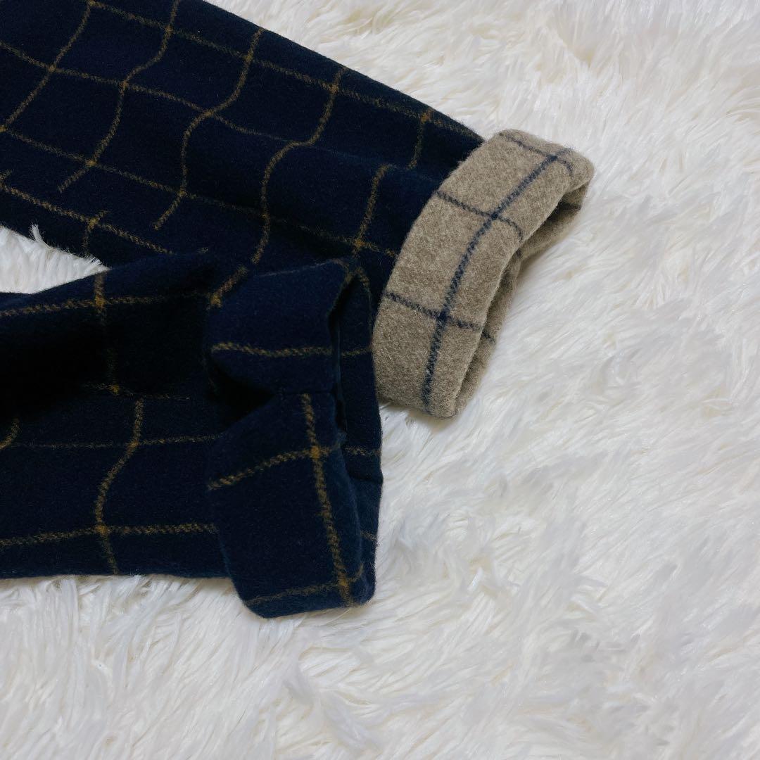 パラスパレス　ネイビー チェック ノーカラージャケット　ウール　サイズ2