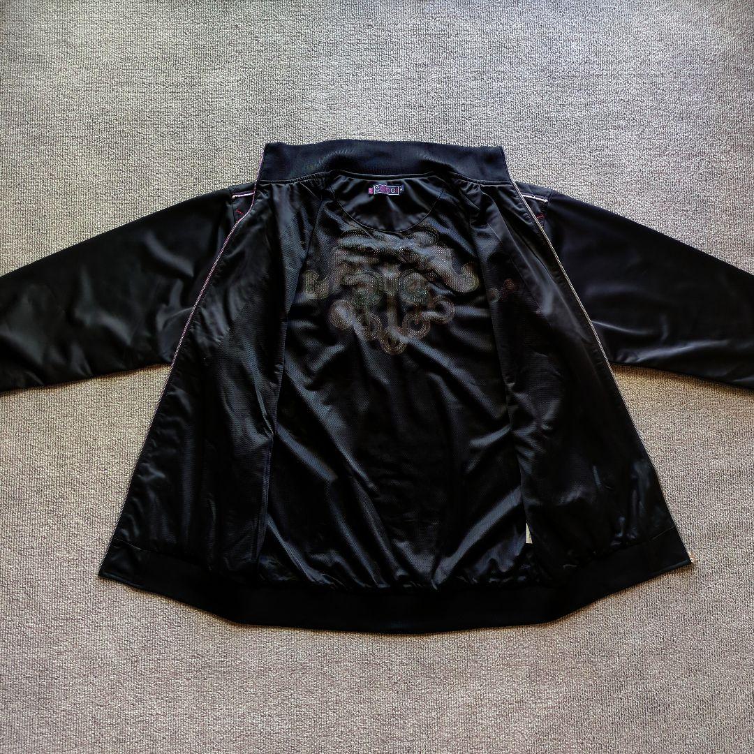 クージートラックジャケット立体両面刺繍ラメラインレインボーオーバーサイズ黒3XL