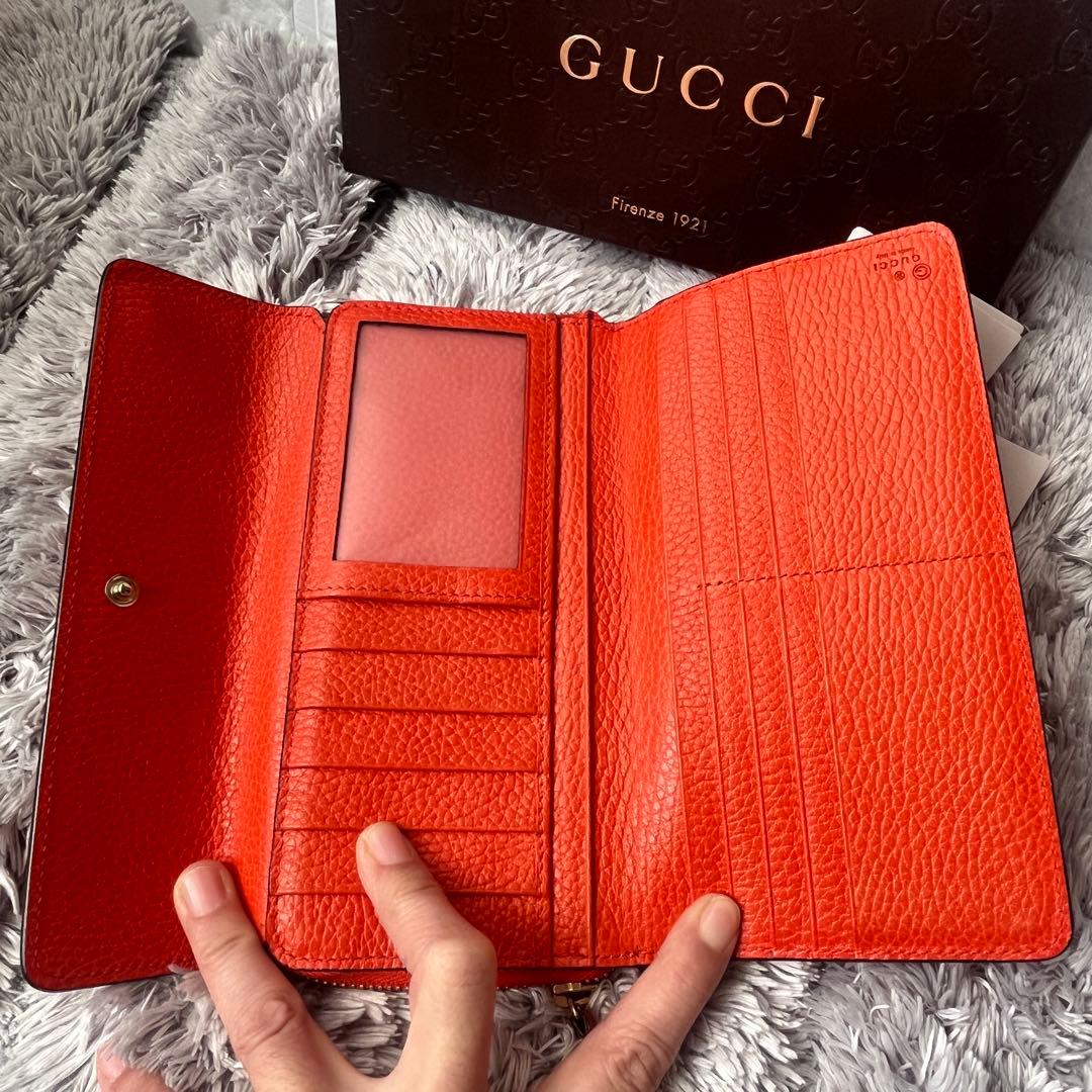 極美品✨GUCCI 大容量　インターロッキング　シボレザー　ラウンドジップ