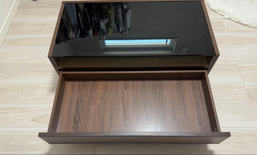 ダークブラウン 木製 センターテーブル 引き出し付き