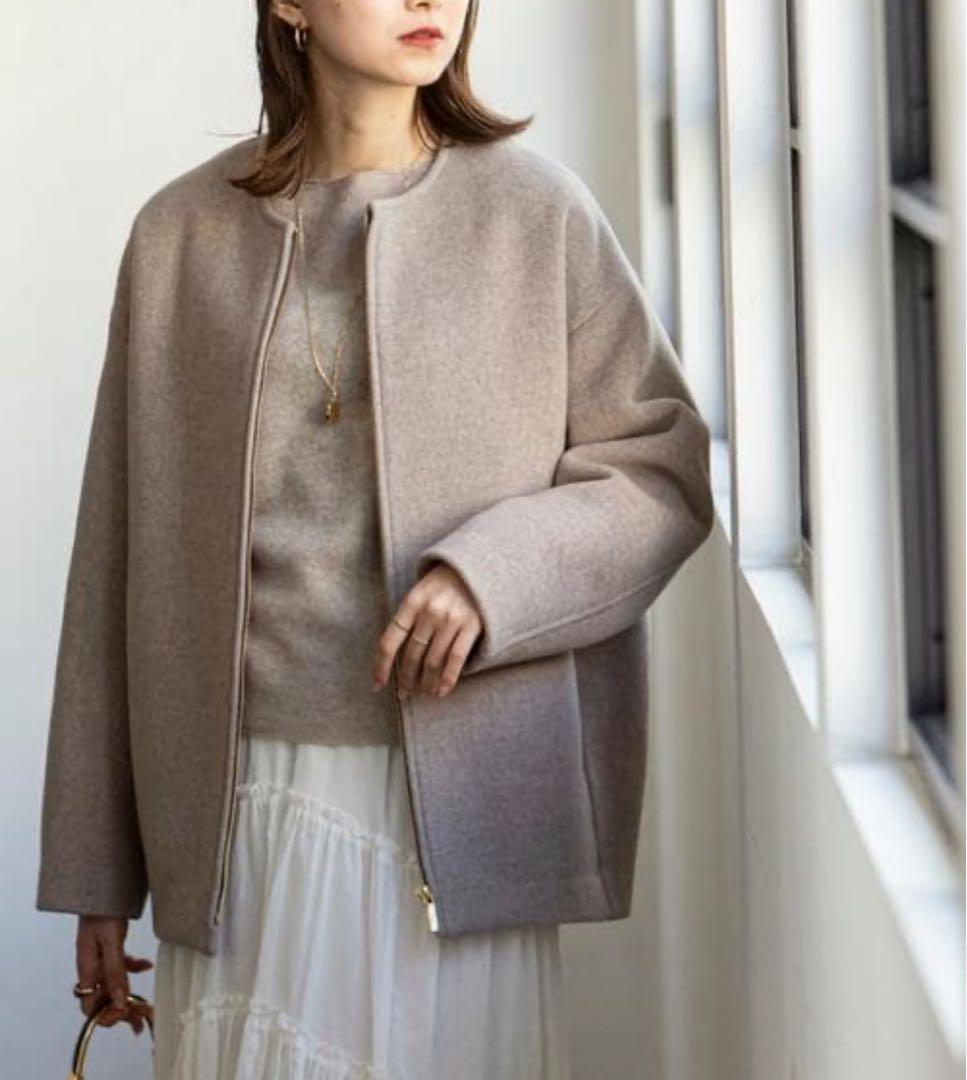 NOBLE ノーブル MTRカラーレスジップショートコート グレージュ 36