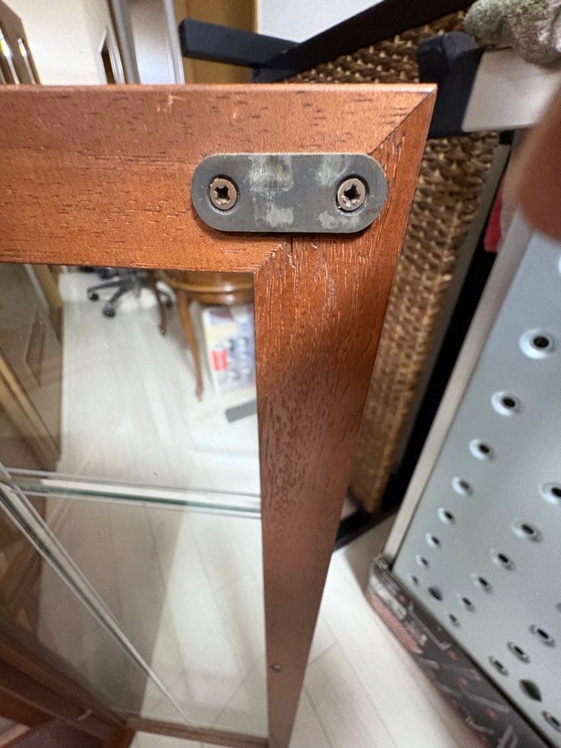 アンティーク　コーナーキャビネット　ガラス　ミラー