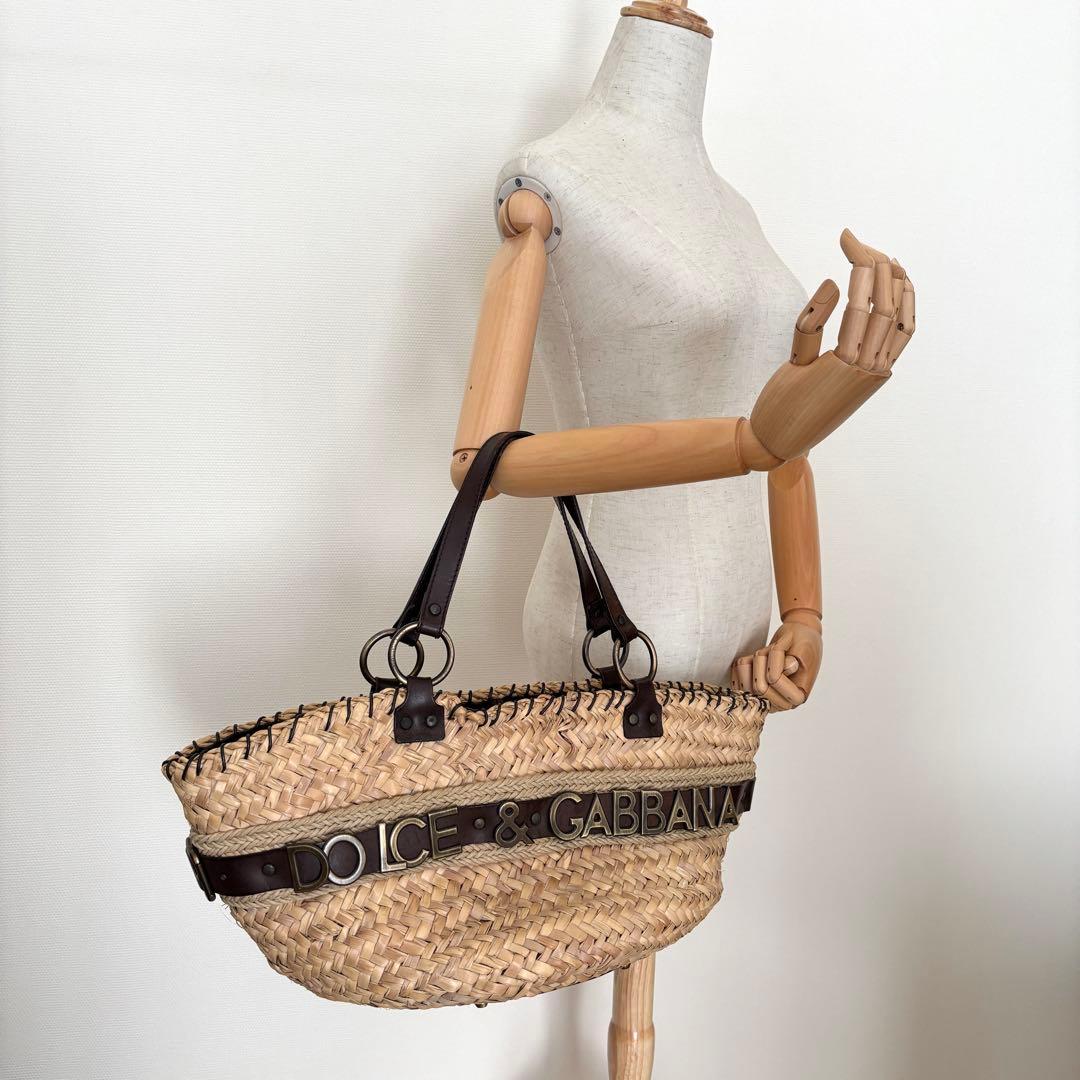 極美品 DOLCE&GABBANA カゴバッグ 籠 レザー ロゴ 希少レア品
