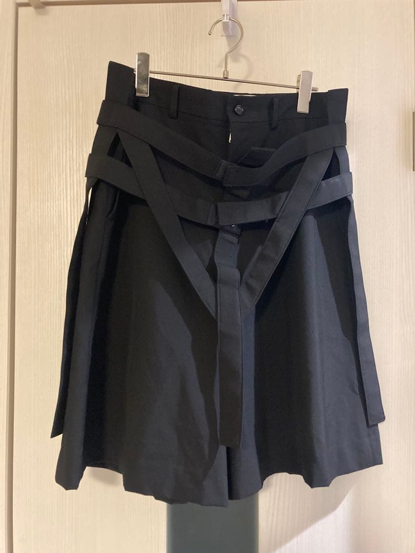 コムデギャルソン/ウールハーネス付きワイドショートパンツ/黒/Sサイズ