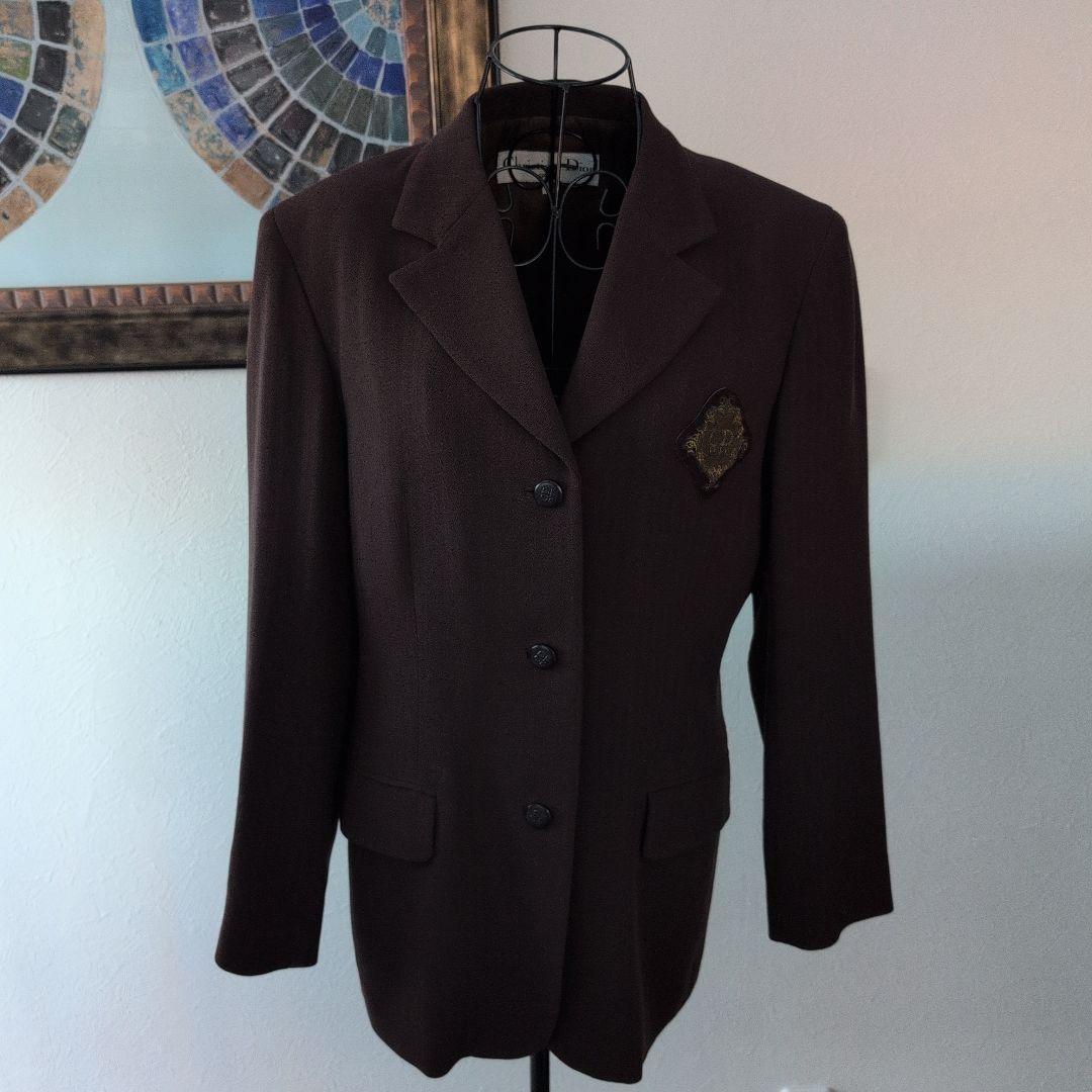 Christian.Diorブラウン テーラードジャケット エンブレム付きレトロ