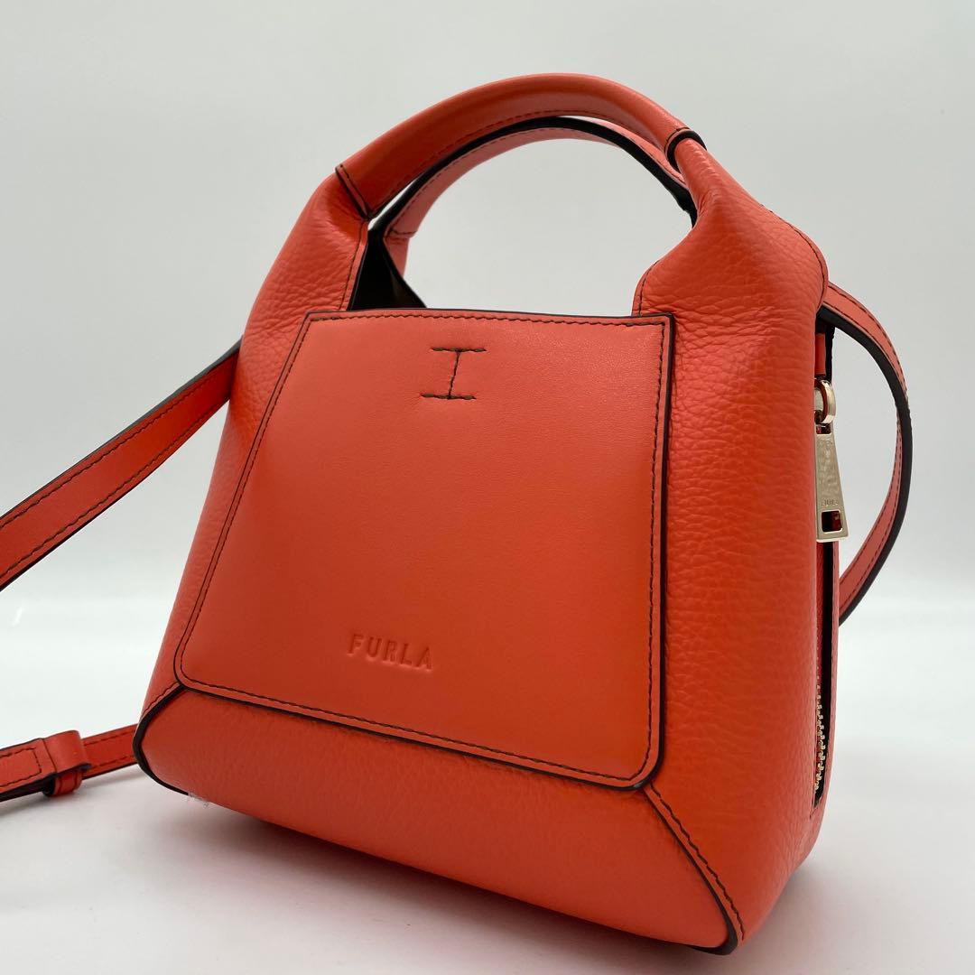【未使用級】フルラ　2way ジルダ バッグ　ロゴ型押し　レザー　オレンジ