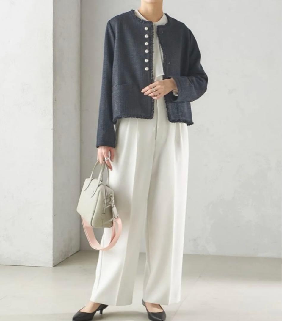 SHIPS スラブ ツイード ノーカラー ジャケット 36