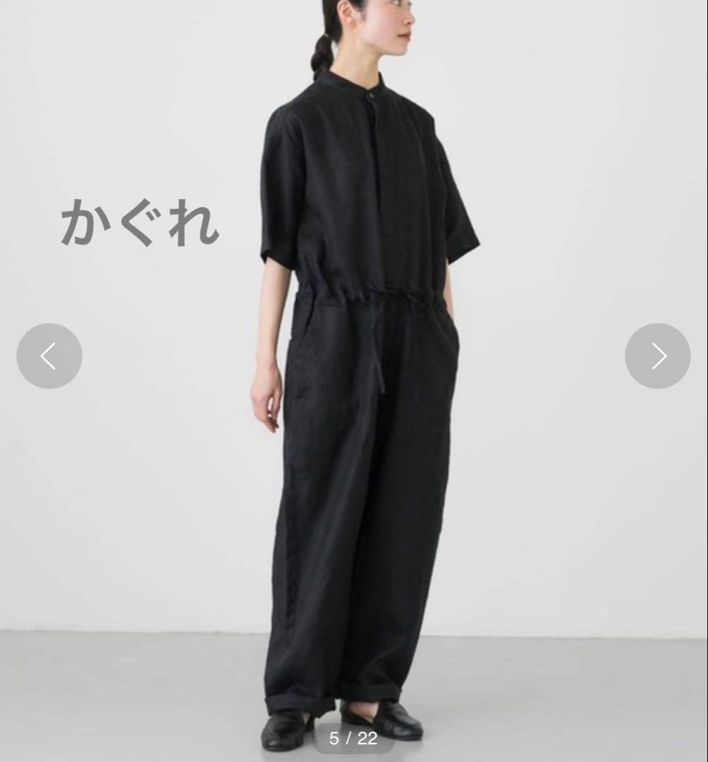 な　かぐれ　バンドカラーリネンハーフスリーブオールインワン美品　再お値下げ